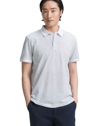 Tricou polo cu model, Alb/Albastru inchis/Rosu stins