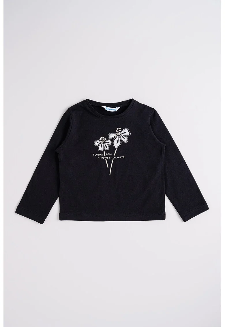 Bluza cu broderie si text, Alb/Negru
