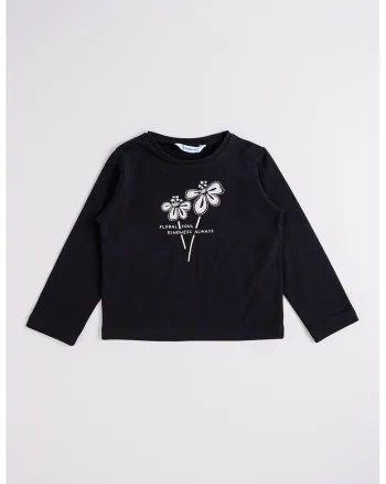 Bluza cu broderie si text, Alb/Negru