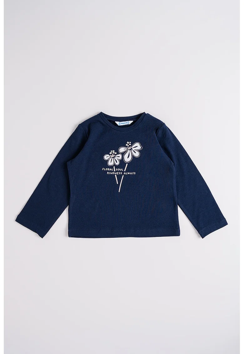 Bluza cu broderie si text, Bleumarin