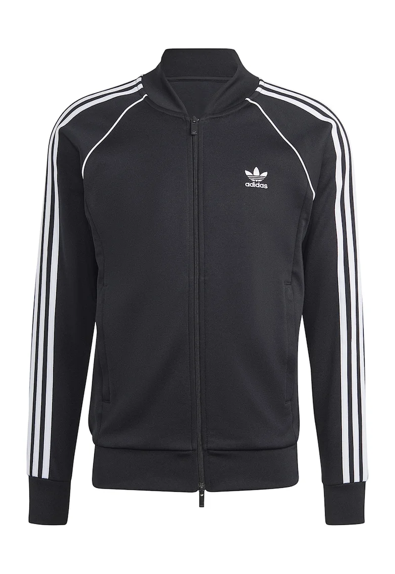 Bluza de trening cu fermoar si logo, Negru/Alb optic
