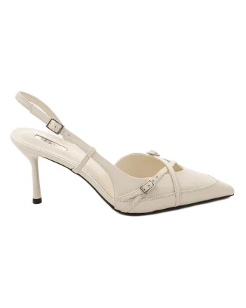 Pantofi din piele cu varf ascutit Veta, Crem