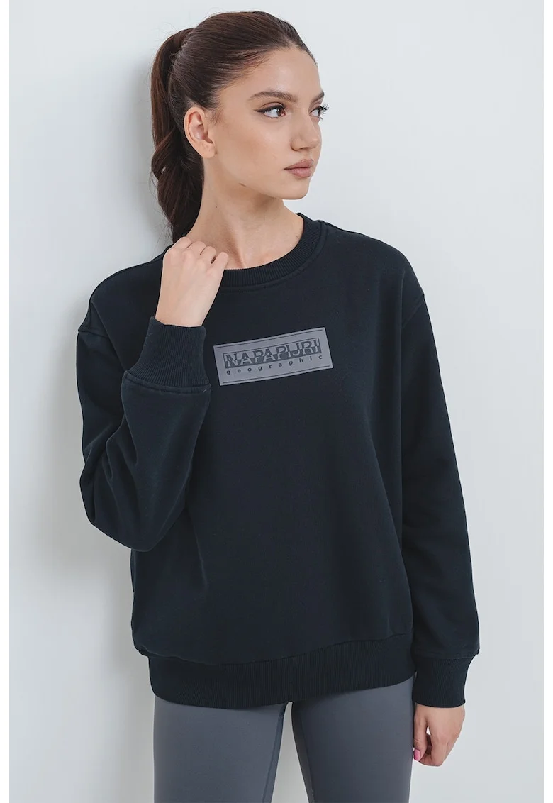 Bluza de trening relaxed-fit cu logo, Negru/Maro taupe