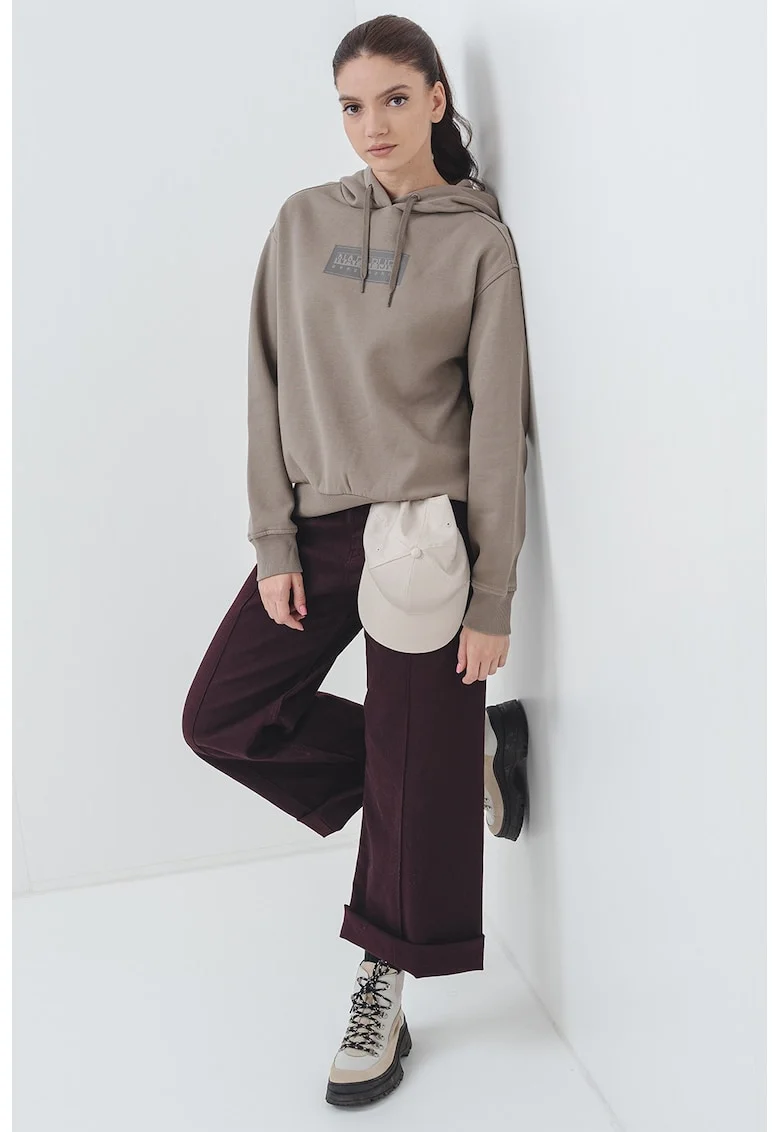 Hanorac relaxed fit cu logo, Kaki