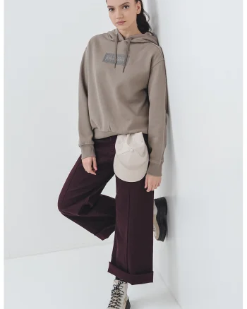 Hanorac relaxed fit cu logo, Kaki