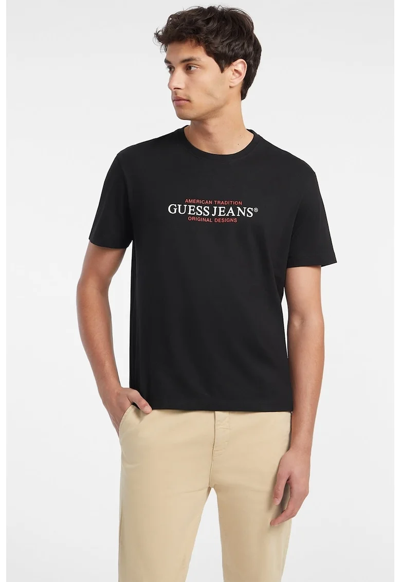 Tricou de bumbac cu imprimeu logo, Negru
