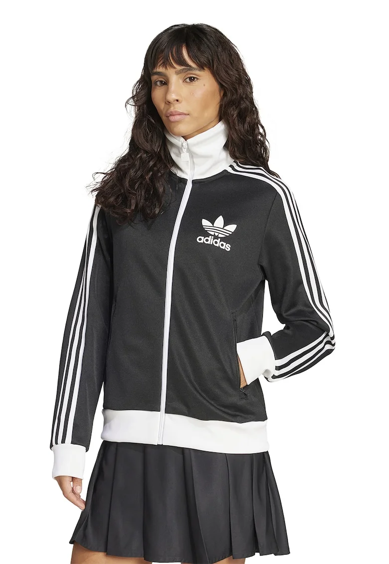 Bluza de trening cu fermoar si detaliu logo Heritage, Alb optic/Gri inchis