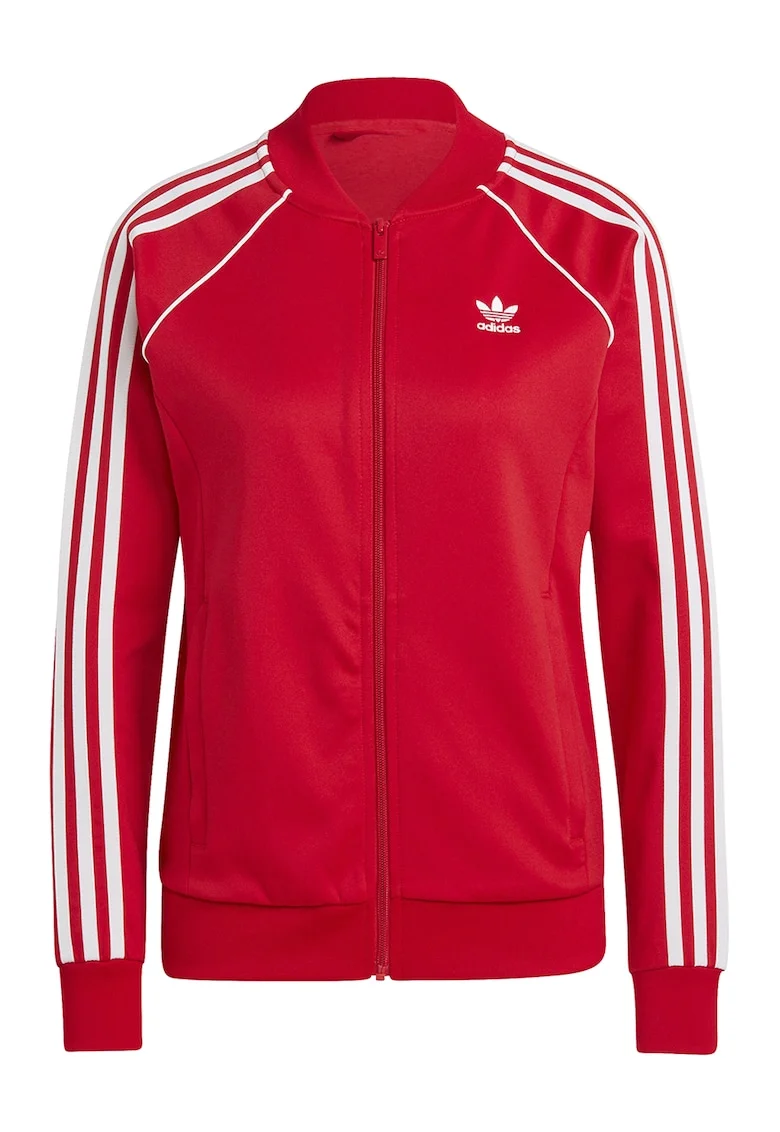 Bluza de trening cu fermoar Adicolor Classics, Alb optic/Rosu vermillion