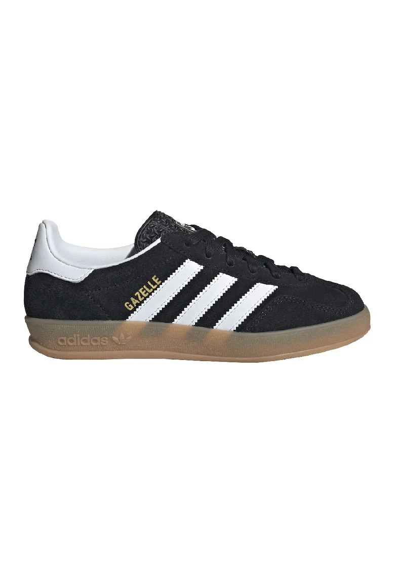 Pantofi sport Gazelle Indoor din piele intoarsa cu garnituri din material sintetic, Alb/Negru