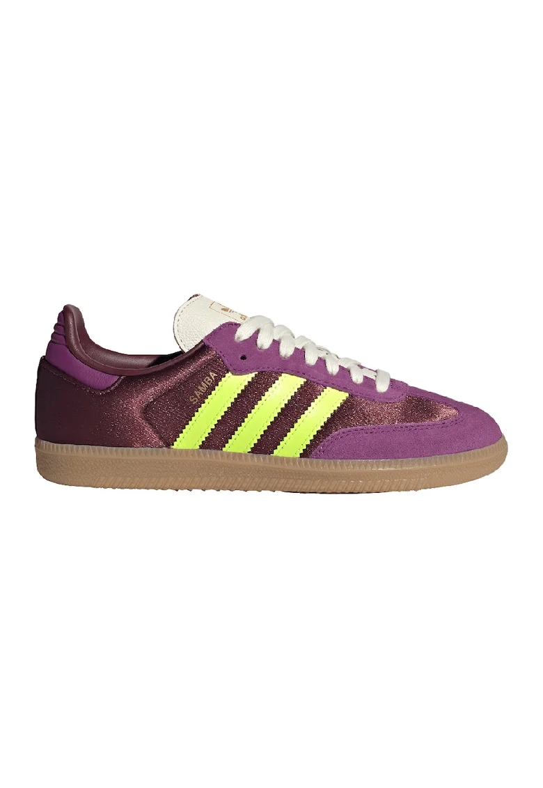 Pantofi sport cu garnituri din piele intoarsa Samba, Maro inchis/Verde neon/Roz