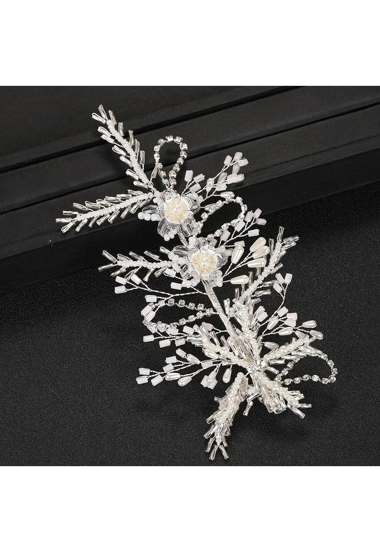 Accesoriu par, argintiu, cu flori si pietre, Helen C6,