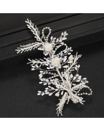 Accesoriu par, argintiu, cu flori si pietre, Helen C6,