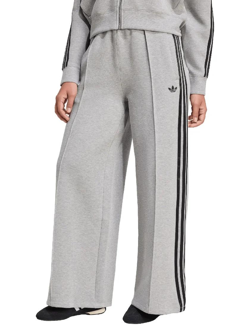 Pantaloni de trening cu croiala ampla si dungi laterale, Gri melange
