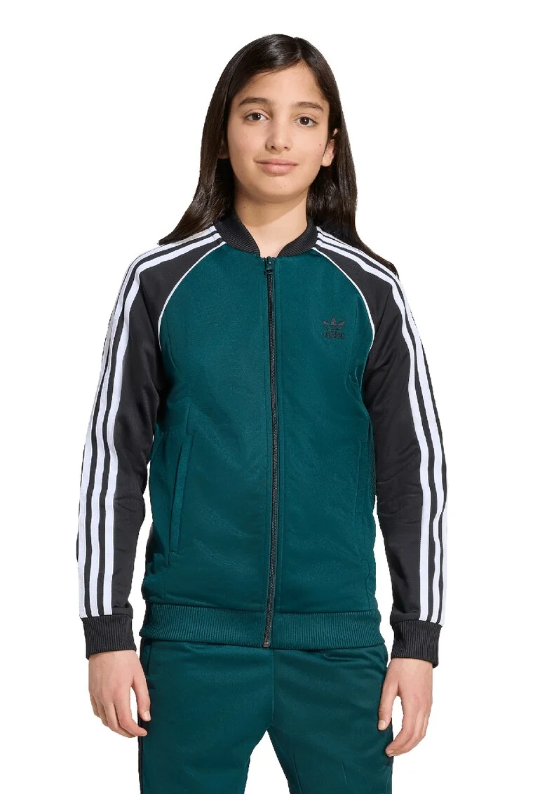 Bluza de trening cu fermoar si broderie logo, Alb/Negru/Verde inchis