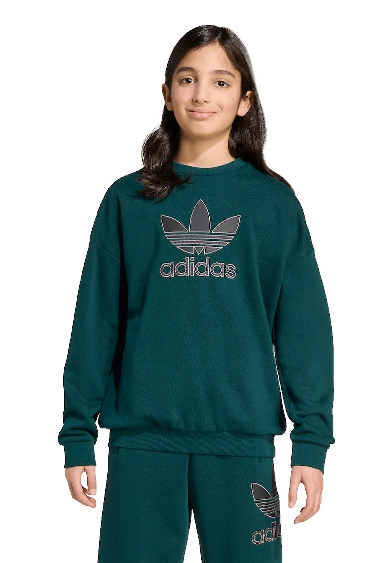Bluza de trening cu logo Trefoil, Verde inchis/Verde englez