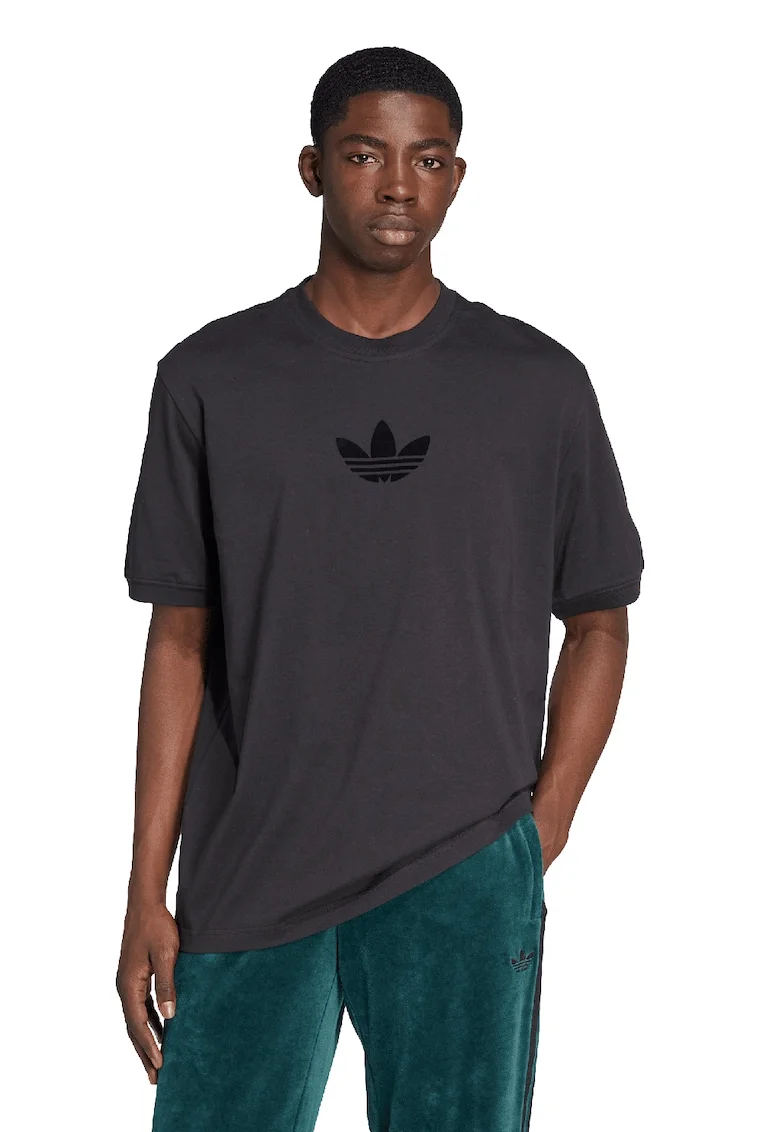 Tricou lejer de bumbac cu logo, Negru stins
