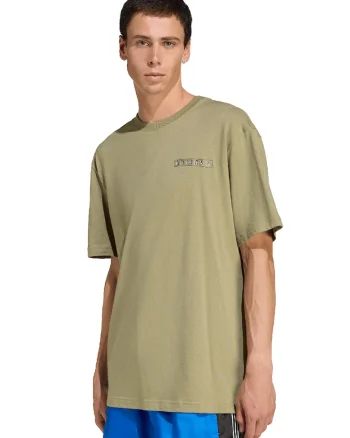 Tricou de bumbac cu logo si imprimeu grafic pe partea din spate, Alb/Bej/Albastru