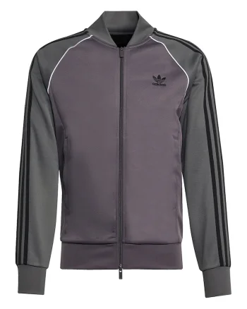 Bluza de trening cu fermoar si logo, Alb/Negru/Gri