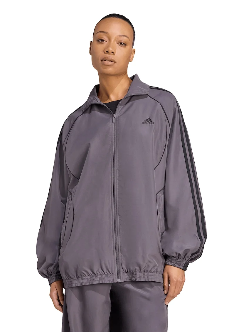 Bluza lejera de trening cu fermoar, Negru stins/Gri inchis