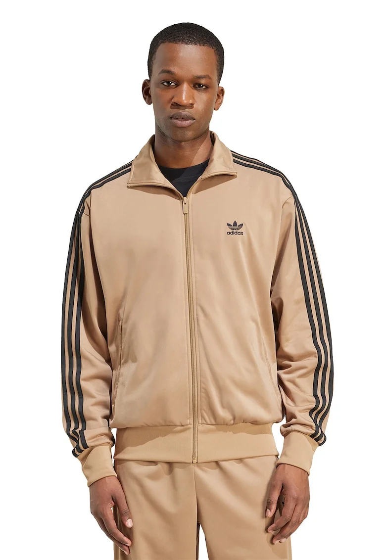 Bluza de trening cu fermoar si guler inalt Firebird, Negru/Maro nisip