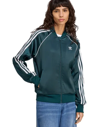 Bluza de trening din satin cu fermoar SST, Albastru petrol