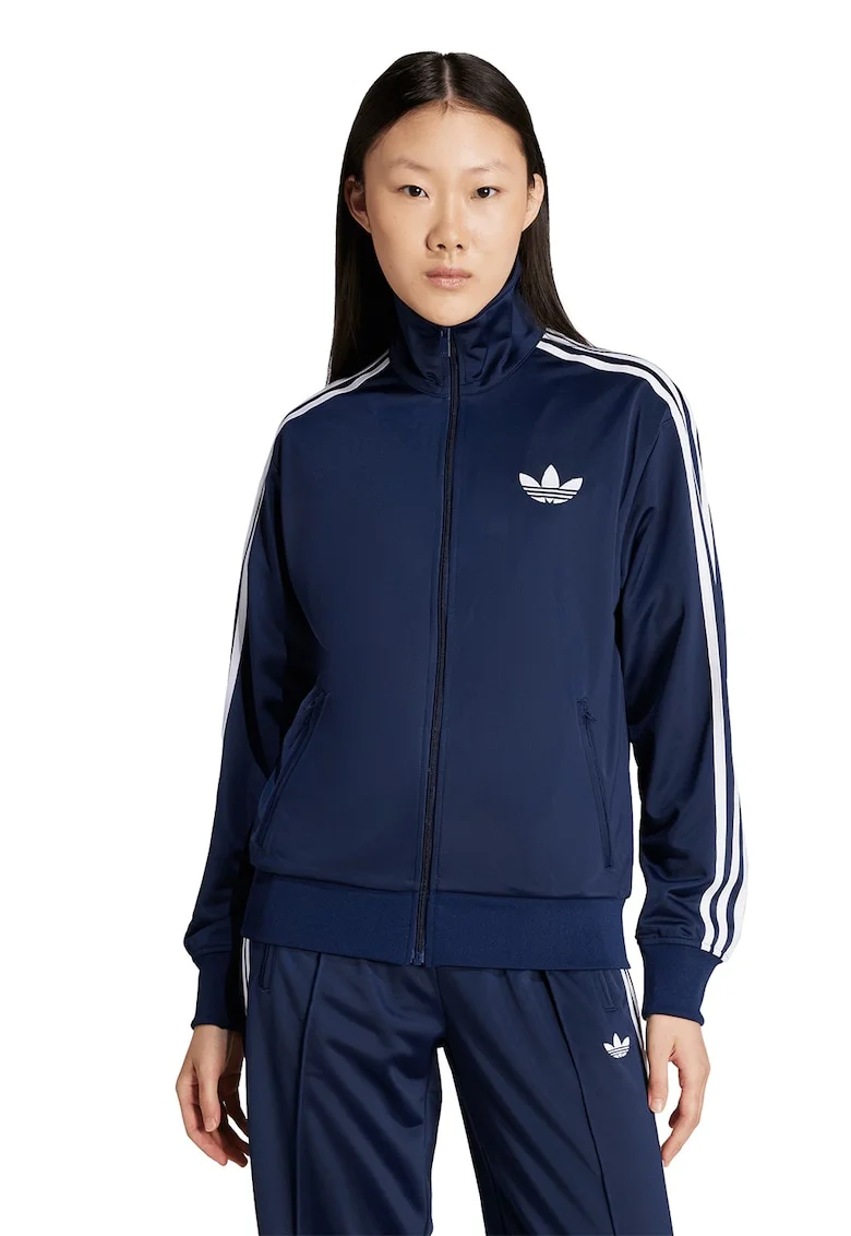 Bluza de trening cu logo si fermoar Firebird, Alb/Albastru inchis