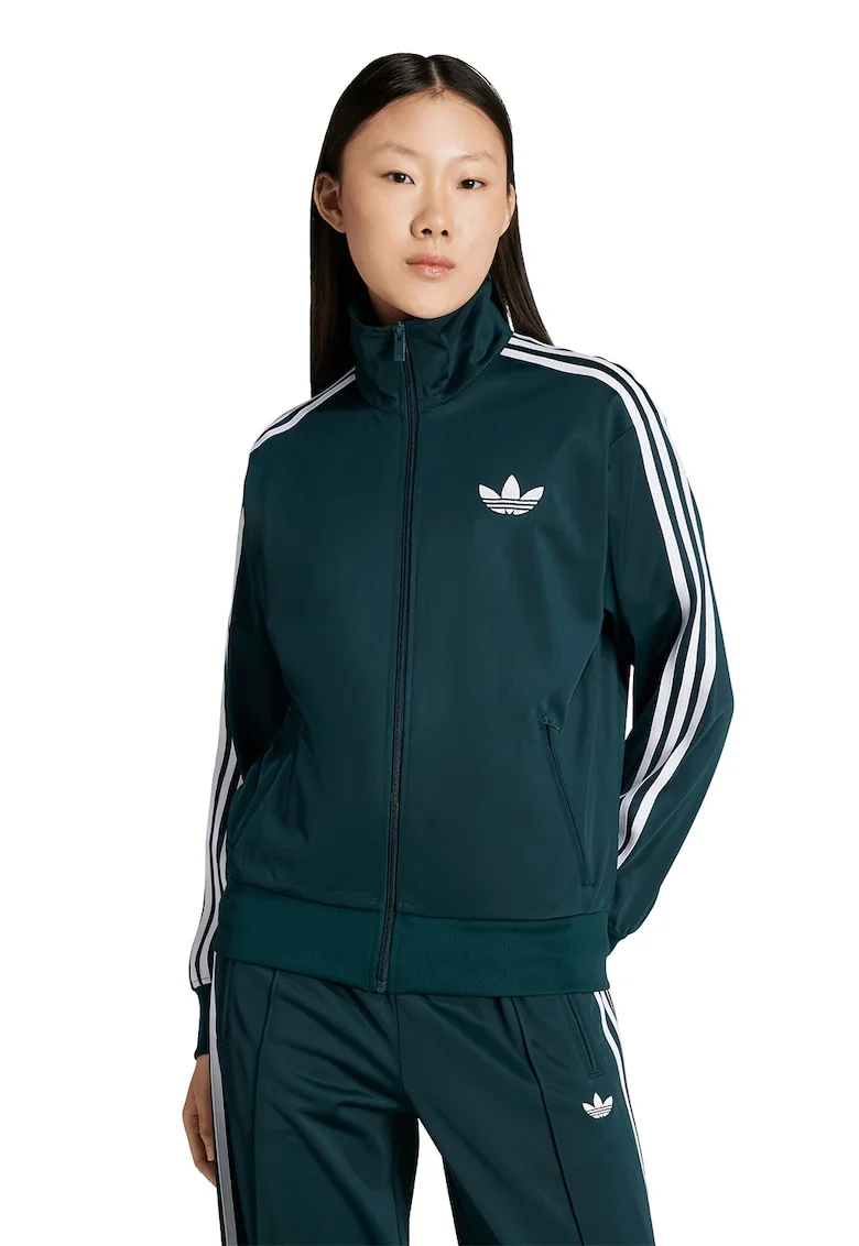 Bluza de trening cu logo si fermoar Firebird, Alb/Albastru petrol