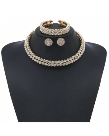 Set colier choker, bratara si cercei, auriu, cu pietre, Davia C23
