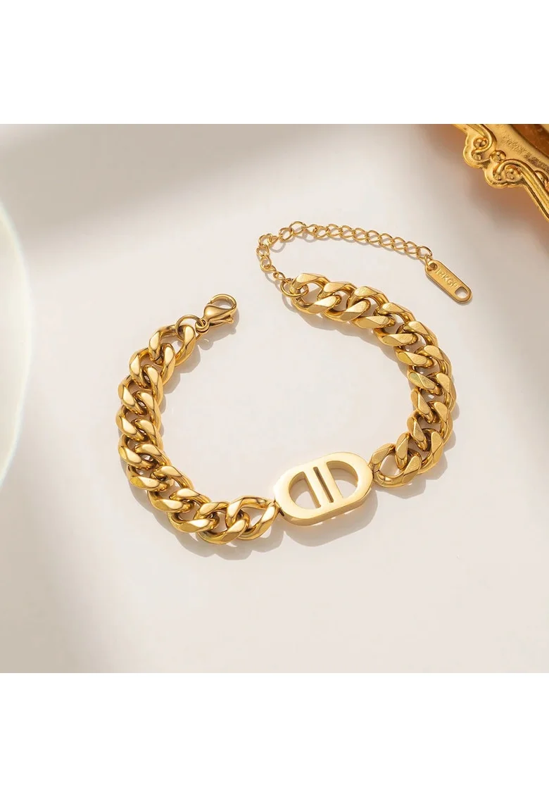 Bratara aurie, din otel inoxidabil, suflata cu aur 18k, cu zale masive, Janelle C5