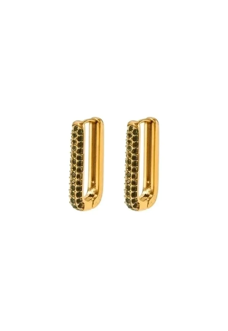 Cercei aurii, din otel inoxidabil, forma ovala, cu pietre verzi din zirconiu, suflati cu aur 18k, Florida C1