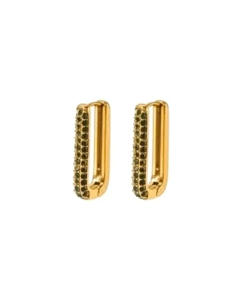 Cercei aurii, din otel inoxidabil, forma ovala, cu pietre verzi din zirconiu, suflati cu aur 18k, Florida C1