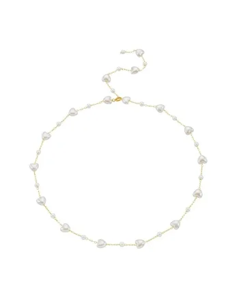 Colier auriu, din otel inoxidabil, cu perlute in forma de inima, suflat cu aur 18k, Betsy C11