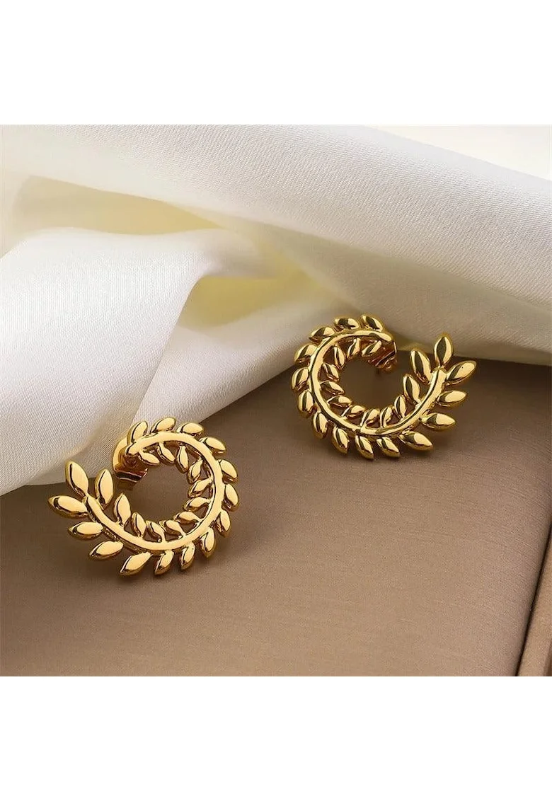 Cercei aurii, din otel inoxidabil, forma de crengute, suflati cu aur 18k, Becky C2