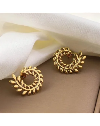 Cercei aurii, din otel inoxidabil, forma de crengute, suflati cu aur 18k, Becky C2