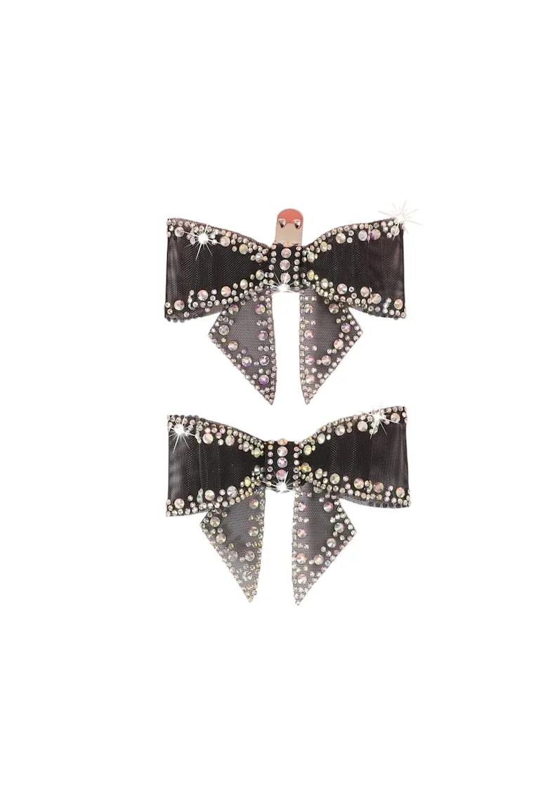 Set 2 brose, negre, pentru pantofi, cu clips si pietre, Ottine C6