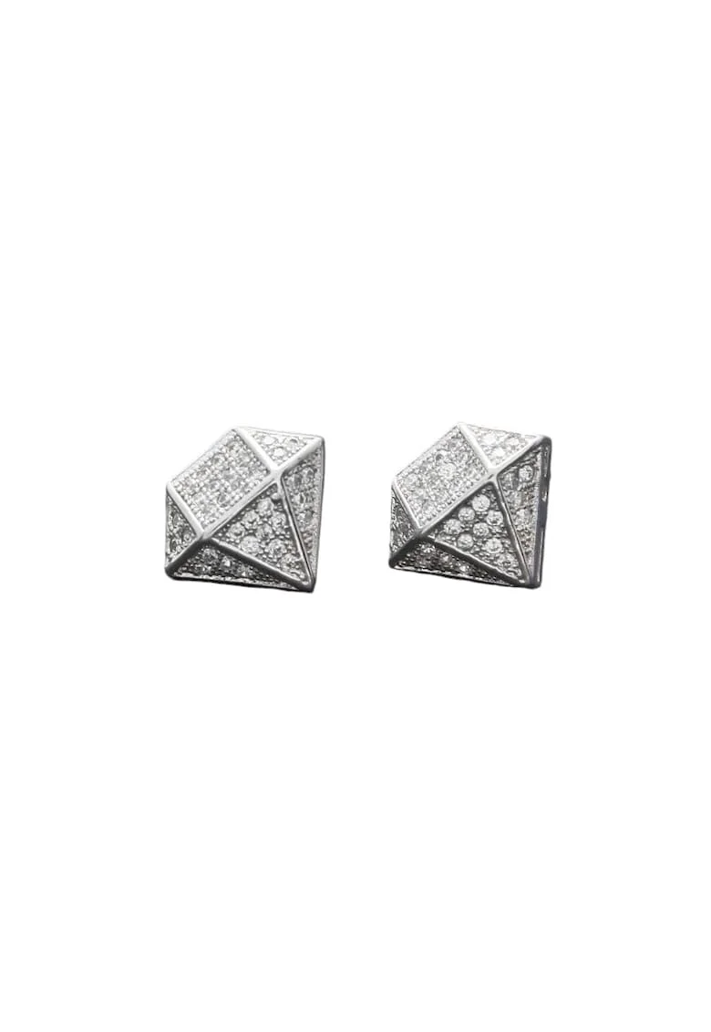 Cercei argintii, forma de diamant, cu pietre din zirconiu, Marken C12