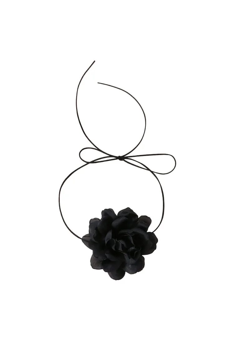 Colier choker, negru, cu floare, Benna C15,