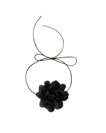 Colier choker, negru, cu floare, Benna C15,