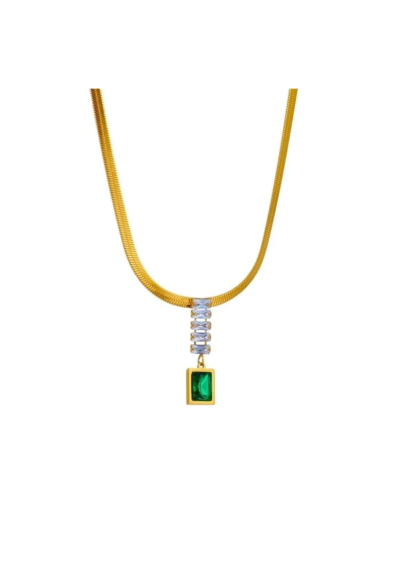 Colier auriu, din otel inoxidabil, cu pietre din zirconiu, suflat cu aur 18k, Rahel C12 OUT