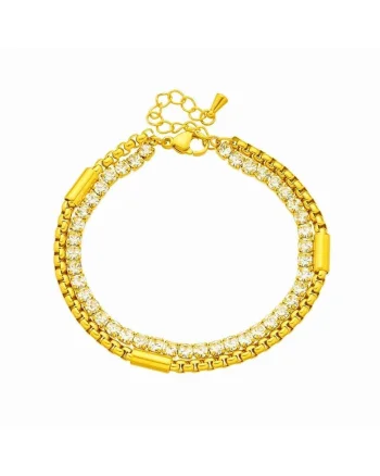 Bratara aurie, din otel inoxidabil, suflata cu aur 18k, dubla, tennis, cu din