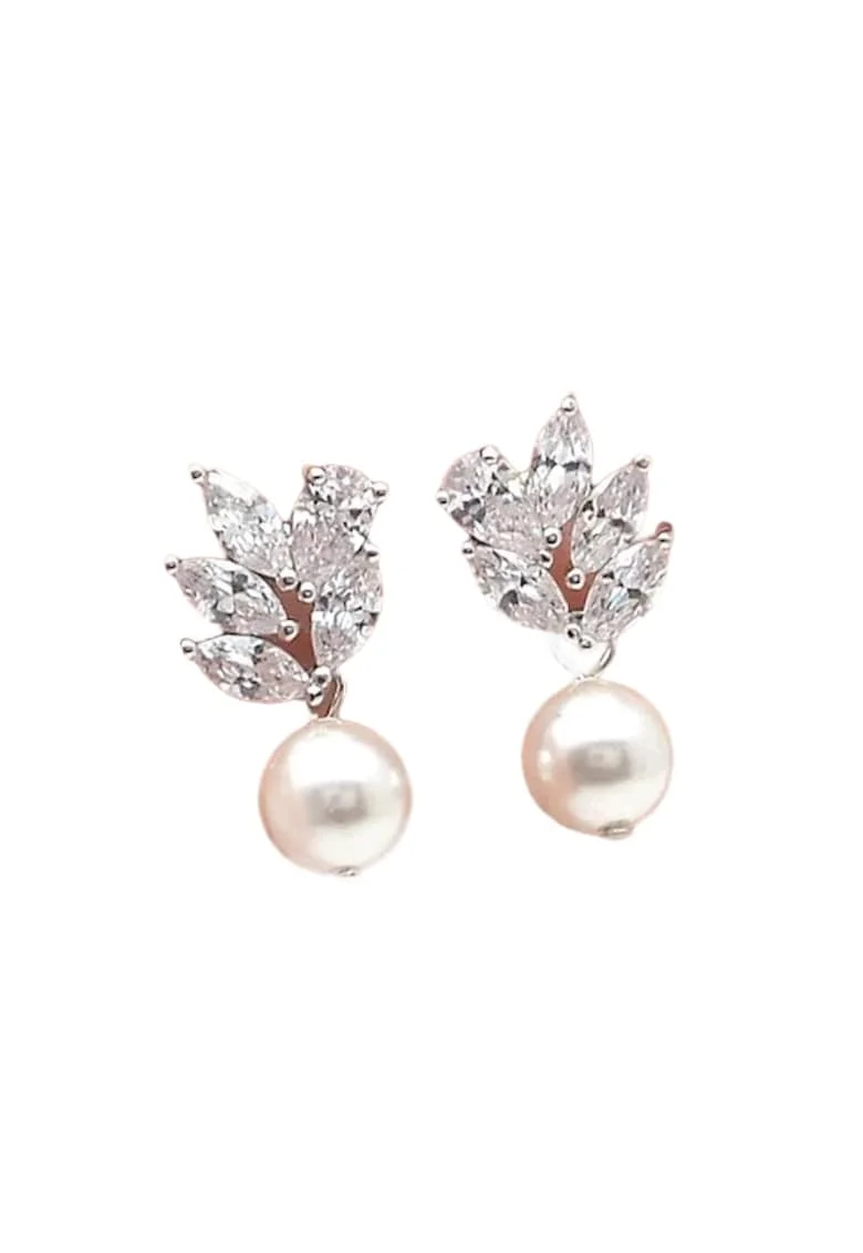 Cercei argintii, cu pietre din zirconiu si perle, Maide C19,