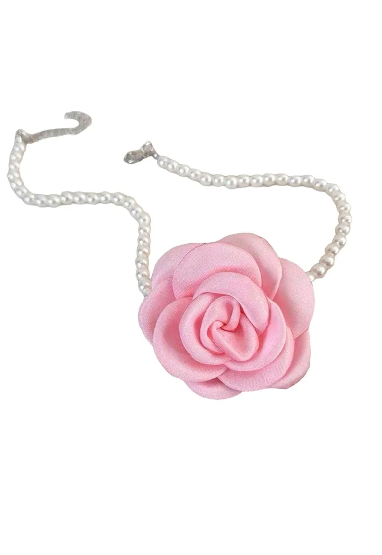 Colier choker, cu perle si floare roz, Begitta C14,
