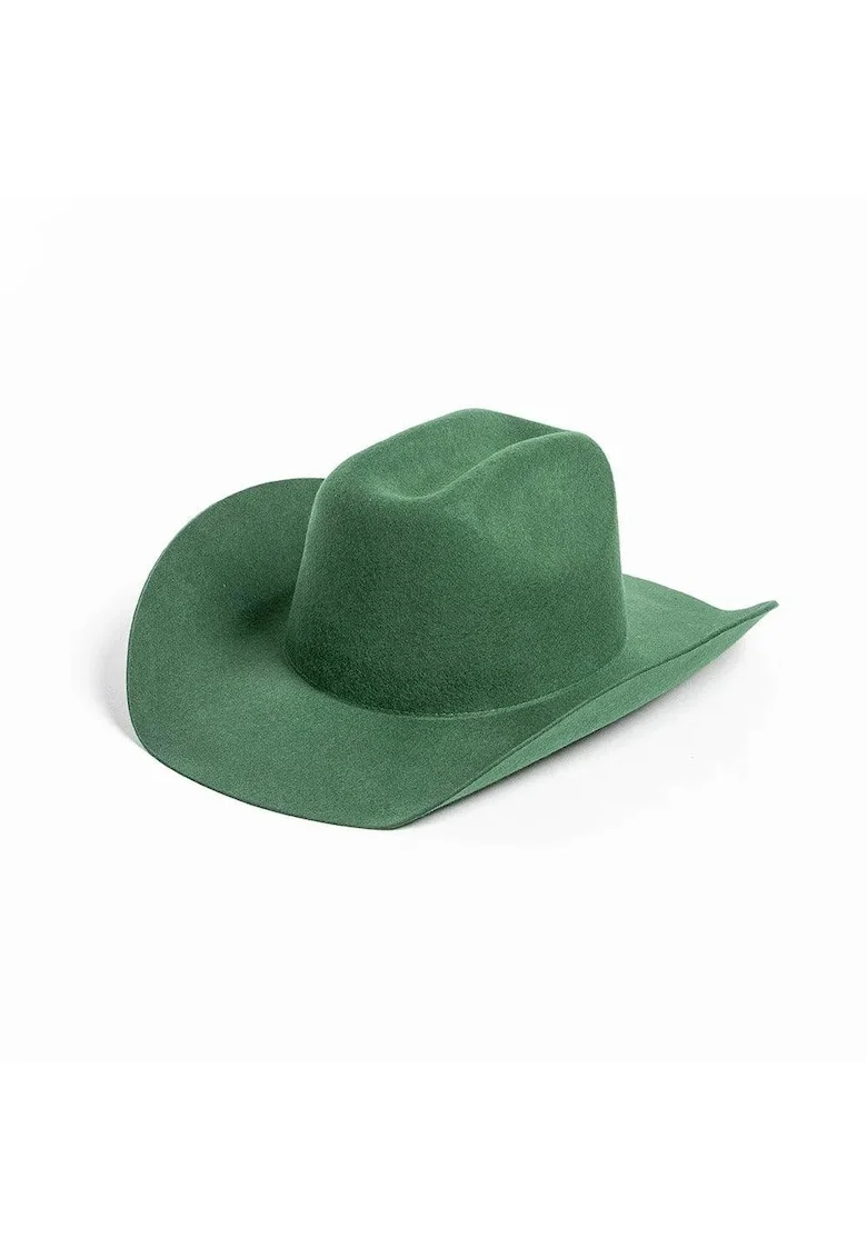 Palarie Fedora, verde, din lana, stil cowboy, reglabila, Cevin