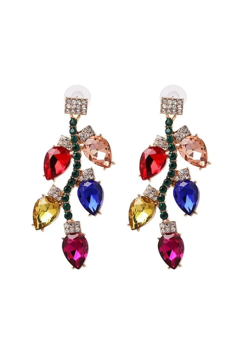 Cercei aurii, forma de crengute, cu pietre multicolore, Talita C14,
