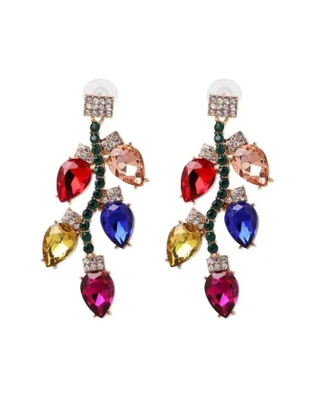 Cercei aurii, forma de crengute, cu pietre multicolore, Talita C14,