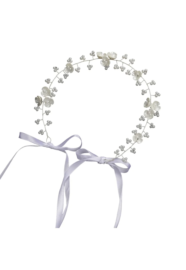 Accesoriu de par, argintiu, cu flori si perlute, Charissa C28,