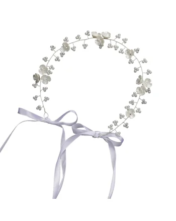 Accesoriu de par, argintiu, cu flori si perlute, Charissa C28,