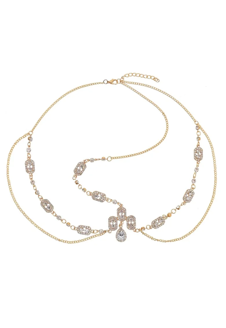 Accesoriu de cap, auriu, cu lanturi si pietre, Gail C23,