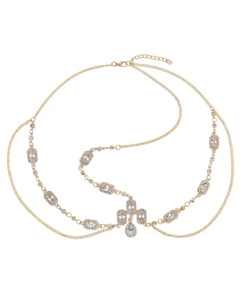 Accesoriu de cap, auriu, cu lanturi si pietre, Gail C23,