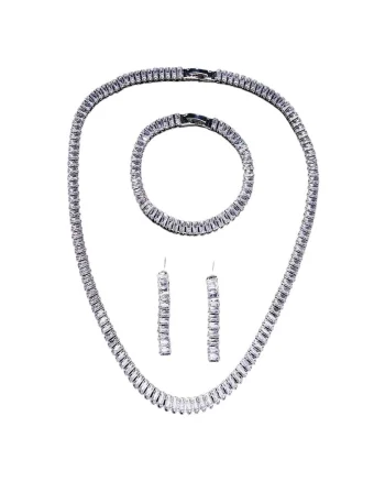 Set colier, cercei si bratara, tennis, argintiu, cu pietre din zirconiu, Nich C16